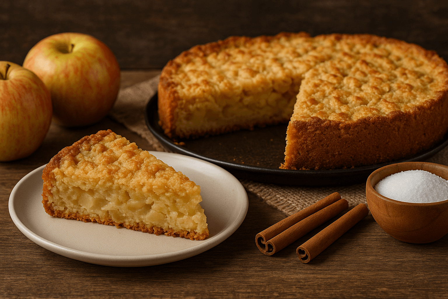 Greitas obuolių pyragas be tešlos minkymo