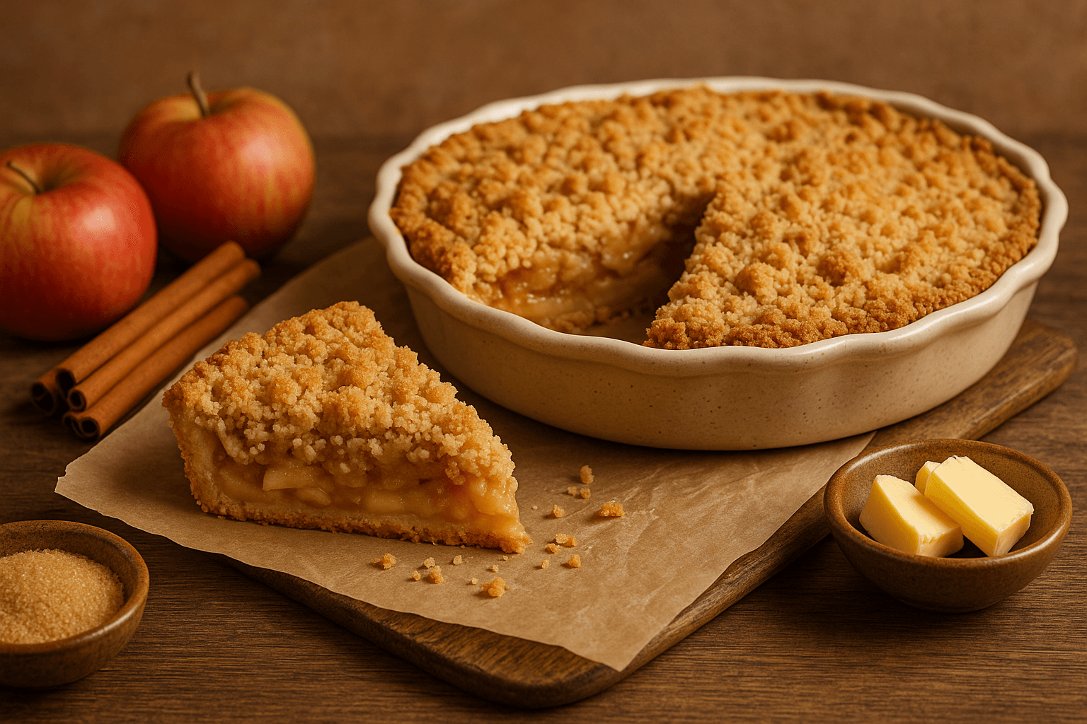 Močiutės obuolių pyragas su trupininiu viršumi