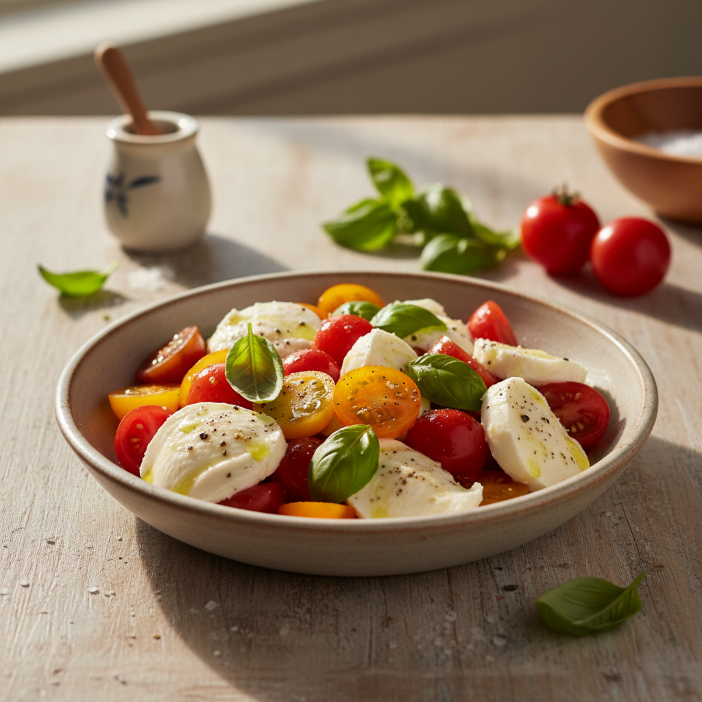 Gaivios ir lengvos salotos su mocarela: paprastas receptas jūsų stalui