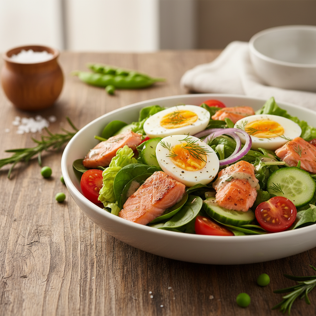 Gaivios ir maistingos salotos su lašiša ir kiaušiniais: paprastas receptas kiekvienai dienai