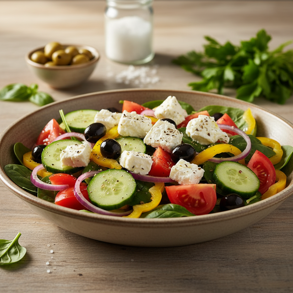 Gaivios ir skanios salotos su fetos sūriu: paprastas receptas kiekvienai dienai