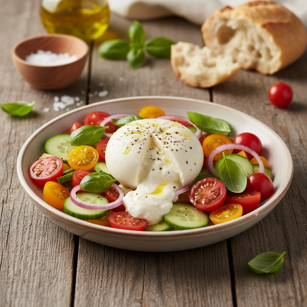 Gaivios salotos su burrata: receptas, kuris nustebins paprastumu ir skoniu