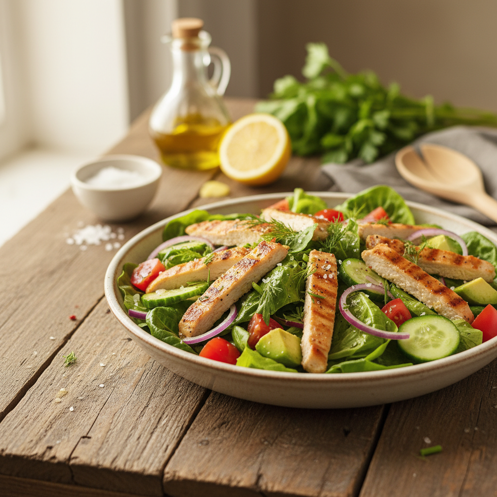 Greitai paruošiamos paprastos salotos su vištienos receptu: skanus ir sotus pasirinkimas kasdienai