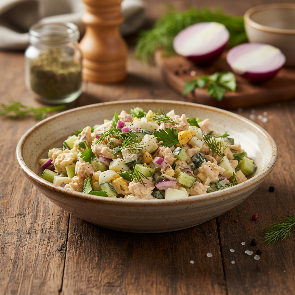 Greitai paruošiamos tuno salotos su majonezu: receptas skaniems pietums ar vakarienei