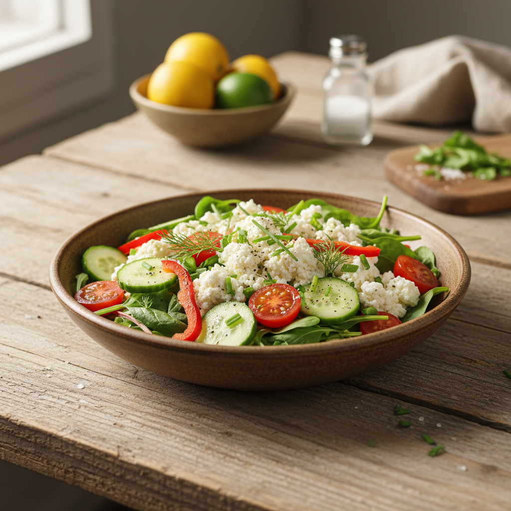 Greitos ir gardžios salotos su grūdėta varške: paprastas receptas kasdienai