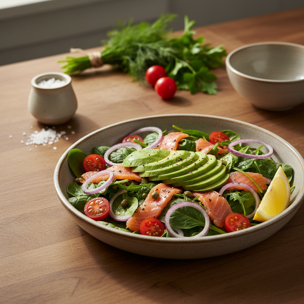Greitos ir gardžios salotos su rūkyta lašiša: receptas, kuris nustebins gaivumu