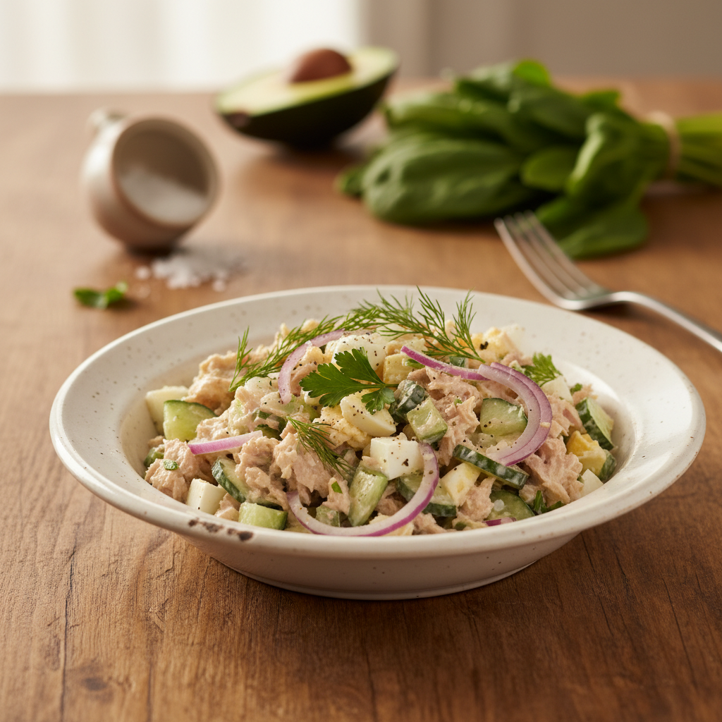 Greitos ir sočios tuno salotos su kiaušiniu: paprastas receptas kasdienai