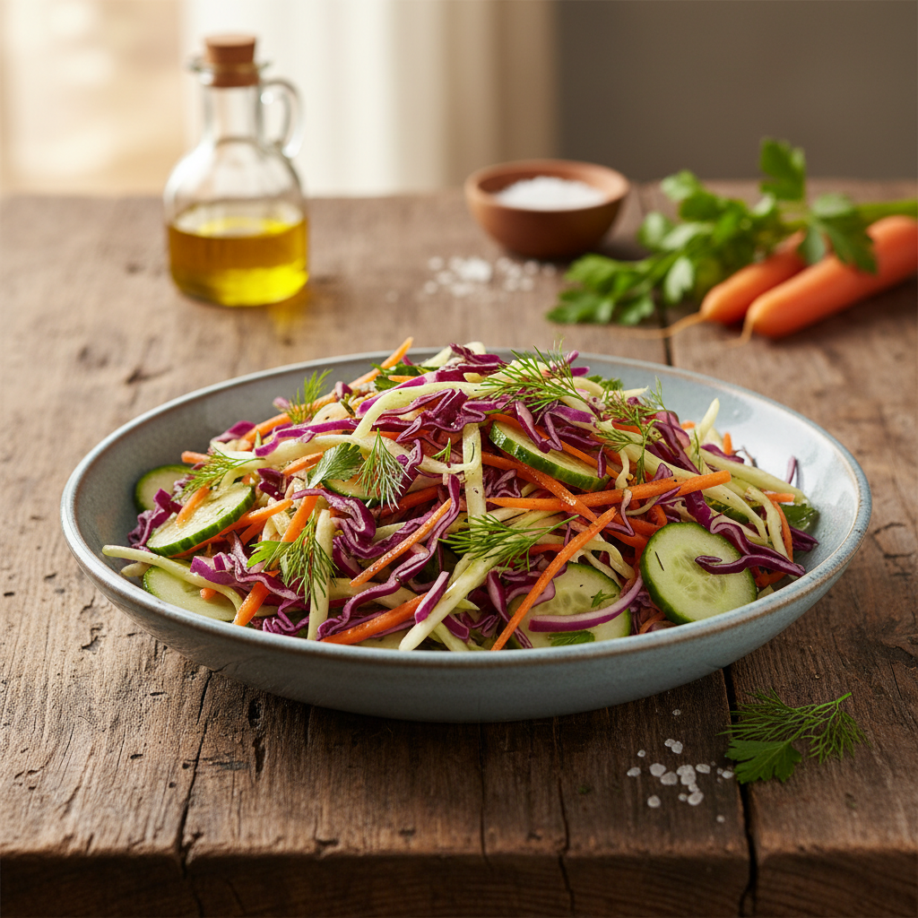 Lengvai paruošiamas labai skanių ir šviežių kopūstų salotų receptas, kuris puikiai tiks vasaros pietums