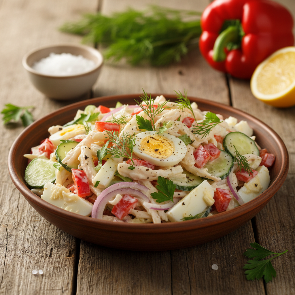 Lengvas ir gaivus krabų salotų be ryžių receptas vasarai