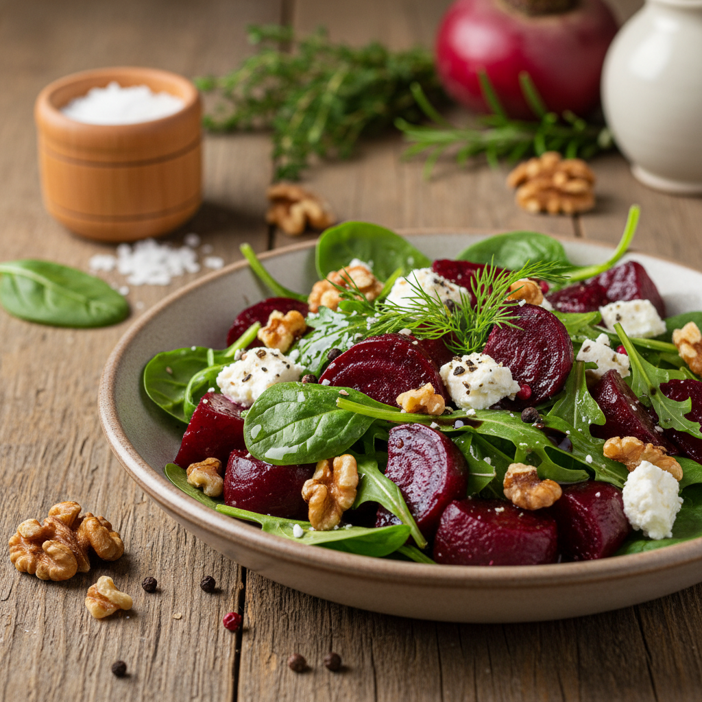 Lengvas ir gardus keptų burokėlių salotų receptas vakarienei