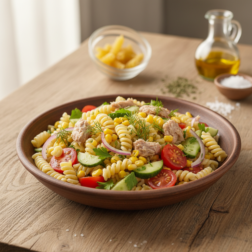 Lengvas ir skanus makaronų salotų su tunu receptas vasaros pietums