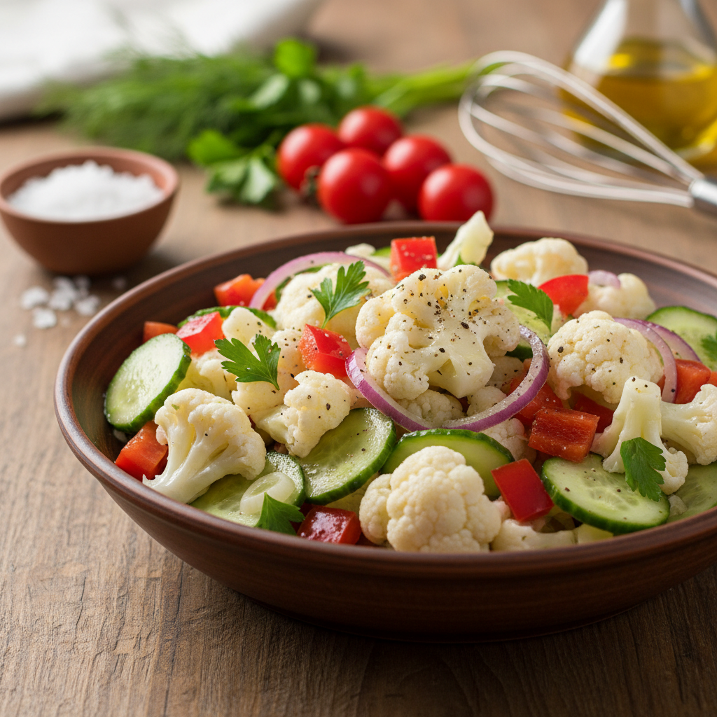 Lengvas ir skanus žiedinių kopūstų salotų receptas vakarienei ar pietums