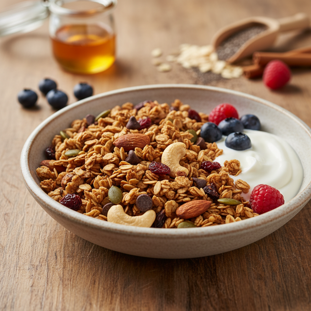 Lengvas ir sveikas naminės granolos receptas pusryčiams