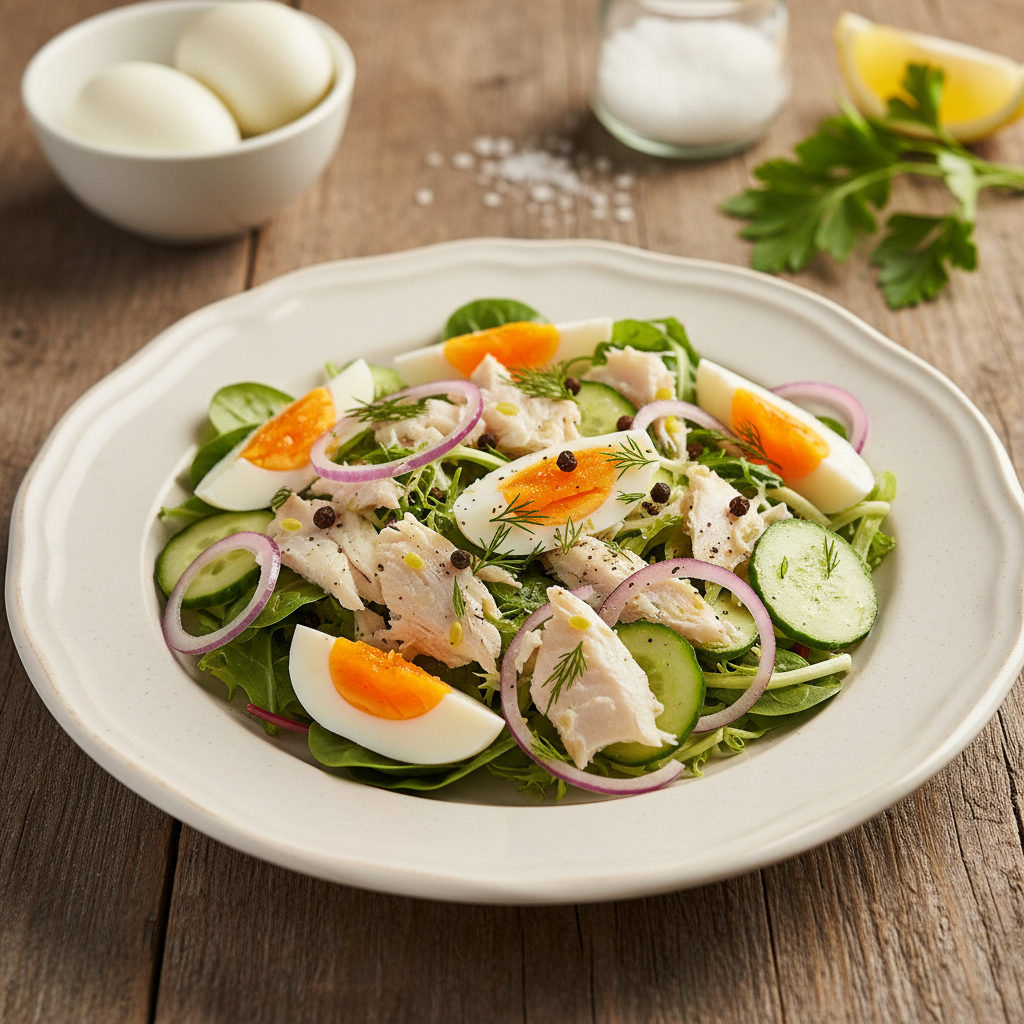 Lengvos ir sotios rūkytos žuvies salotos su kiaušiniu: paprastas receptas kasdienai