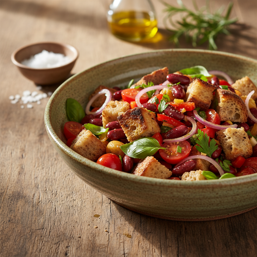 Paprasčiausias ir skaniausias duonos ir pupelių salotų receptas jūsų vakarienei