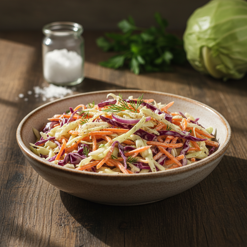 Paprastas ir gardus coleslaw salotų receptas: traškus klasikinis garnyras prie mėsos patiekalų