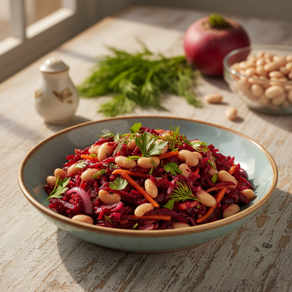 Paprastas ir skanus burokėlių mišrainės su pupelėmis receptas vakarienei