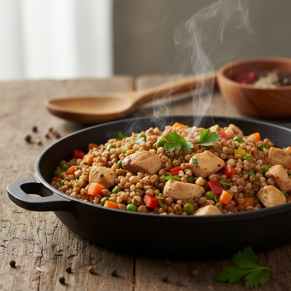 Išsigelbėjimas po darbo: grikiai su vištiena viename puode