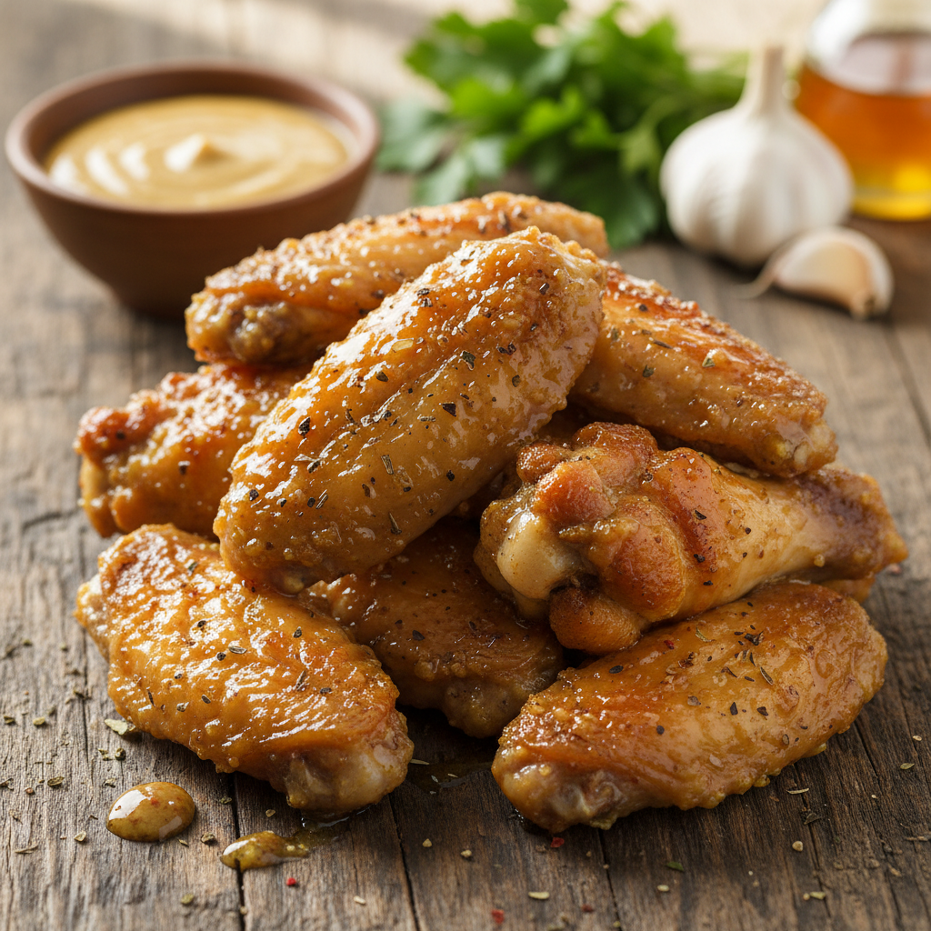 Medaus ir garstyčių vištienos sparneliai: pirštus laižysite