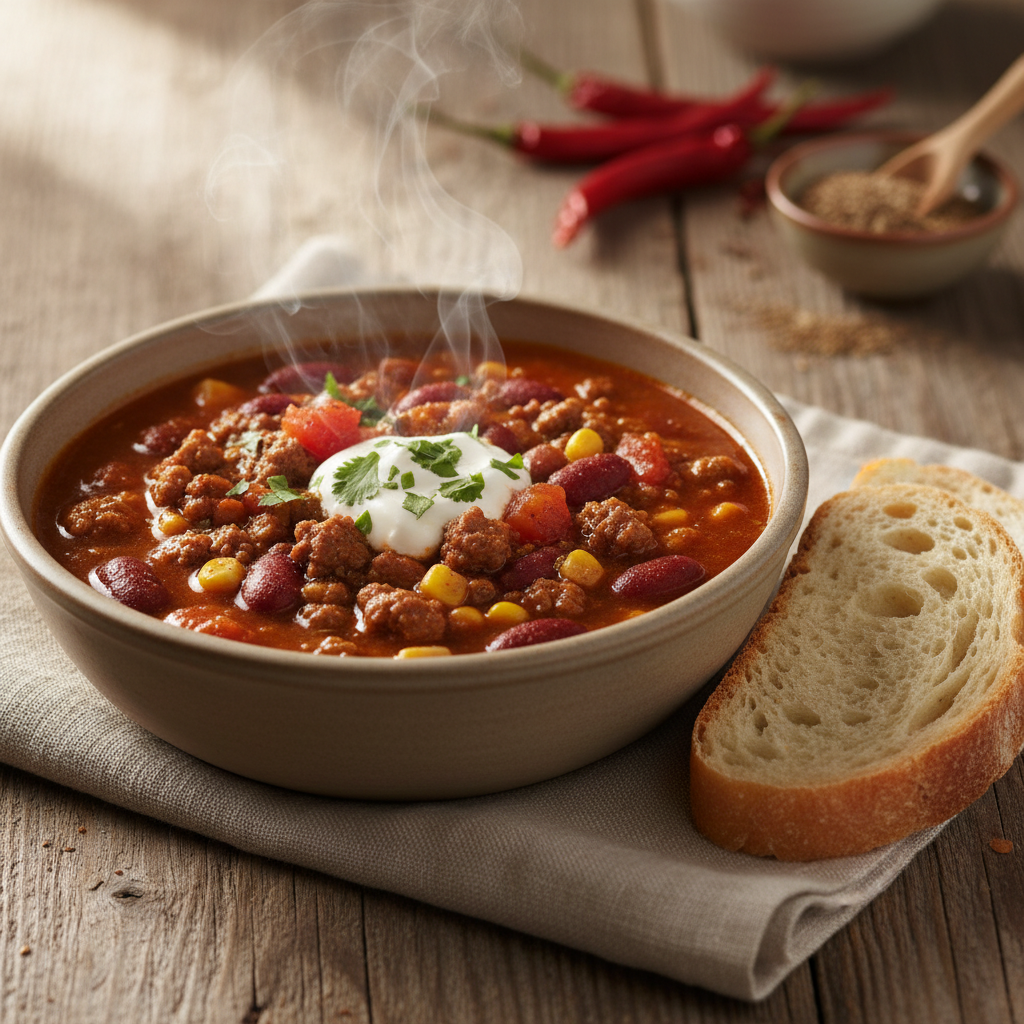 Šildanti čili sriuba su faršu: greitas receptas šeimai