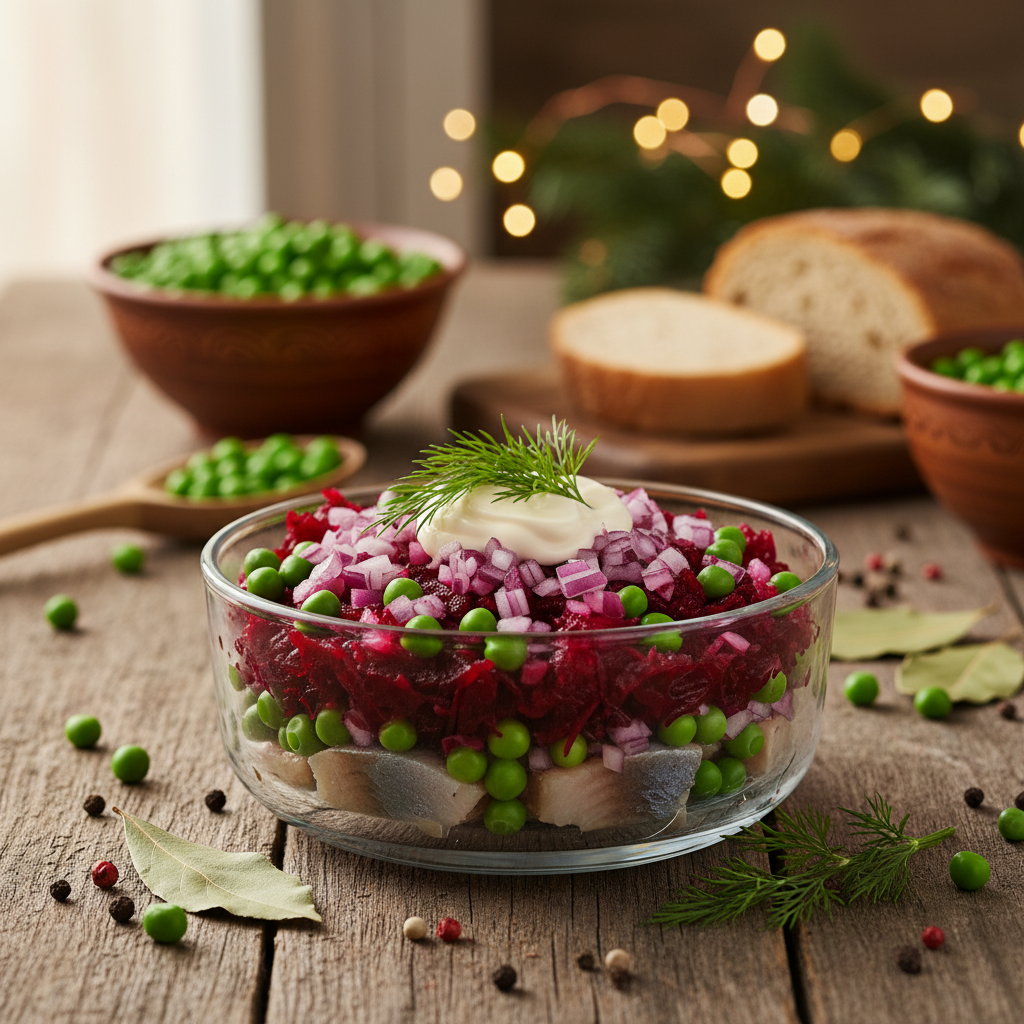 Šventinė klasika: silkė su burokėliais ir žirneliais